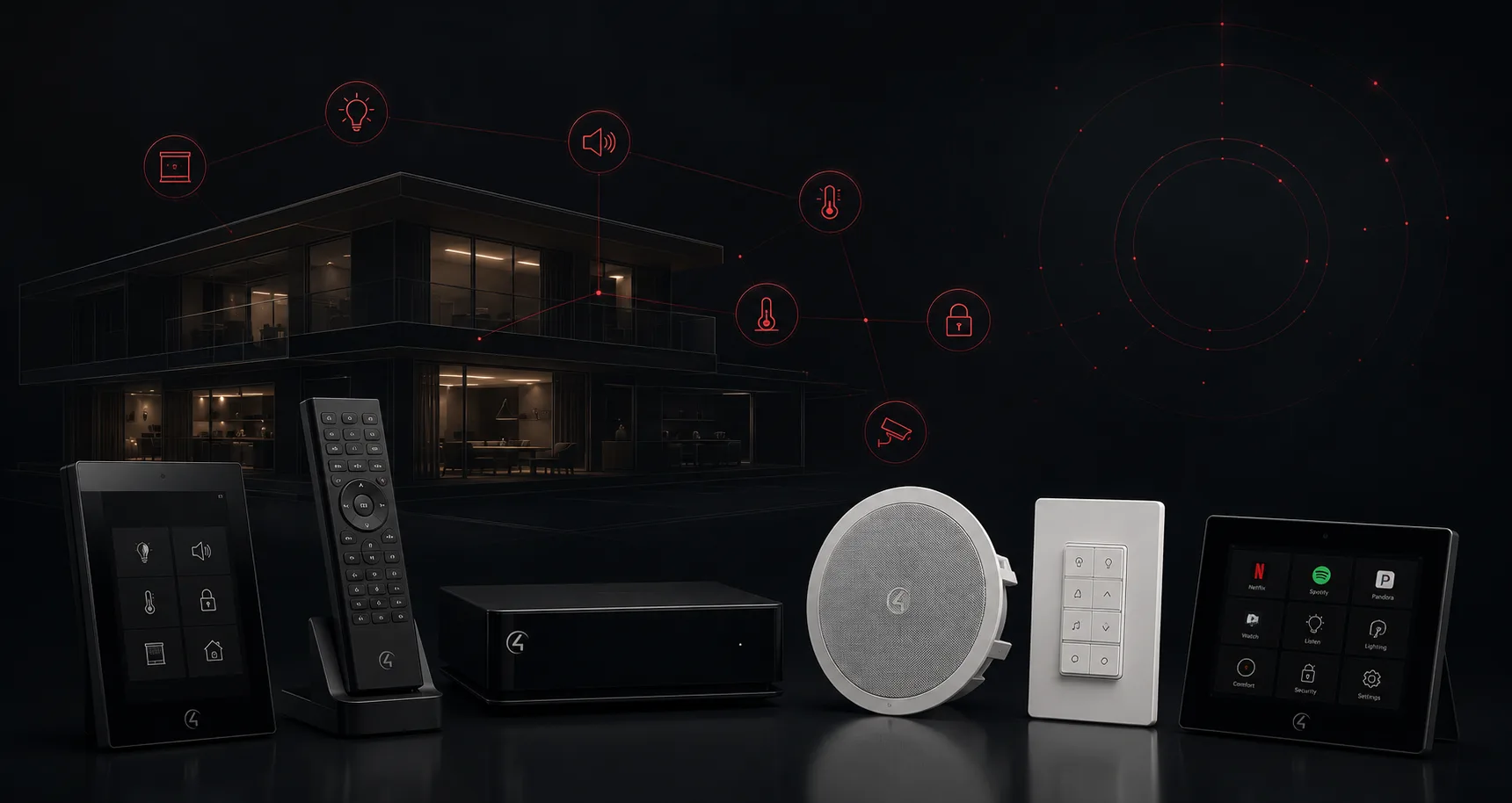 Control4 smart-home devices connected across a modern residence