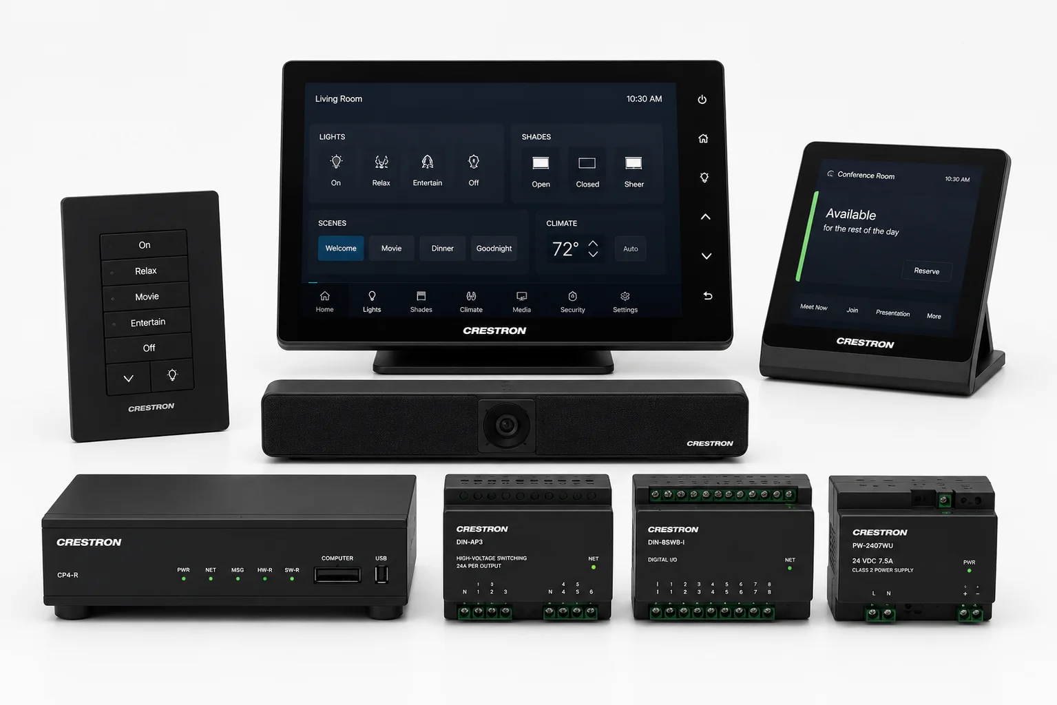 Crestron lighting and shading touchscreens, keypad, controller, and control modules