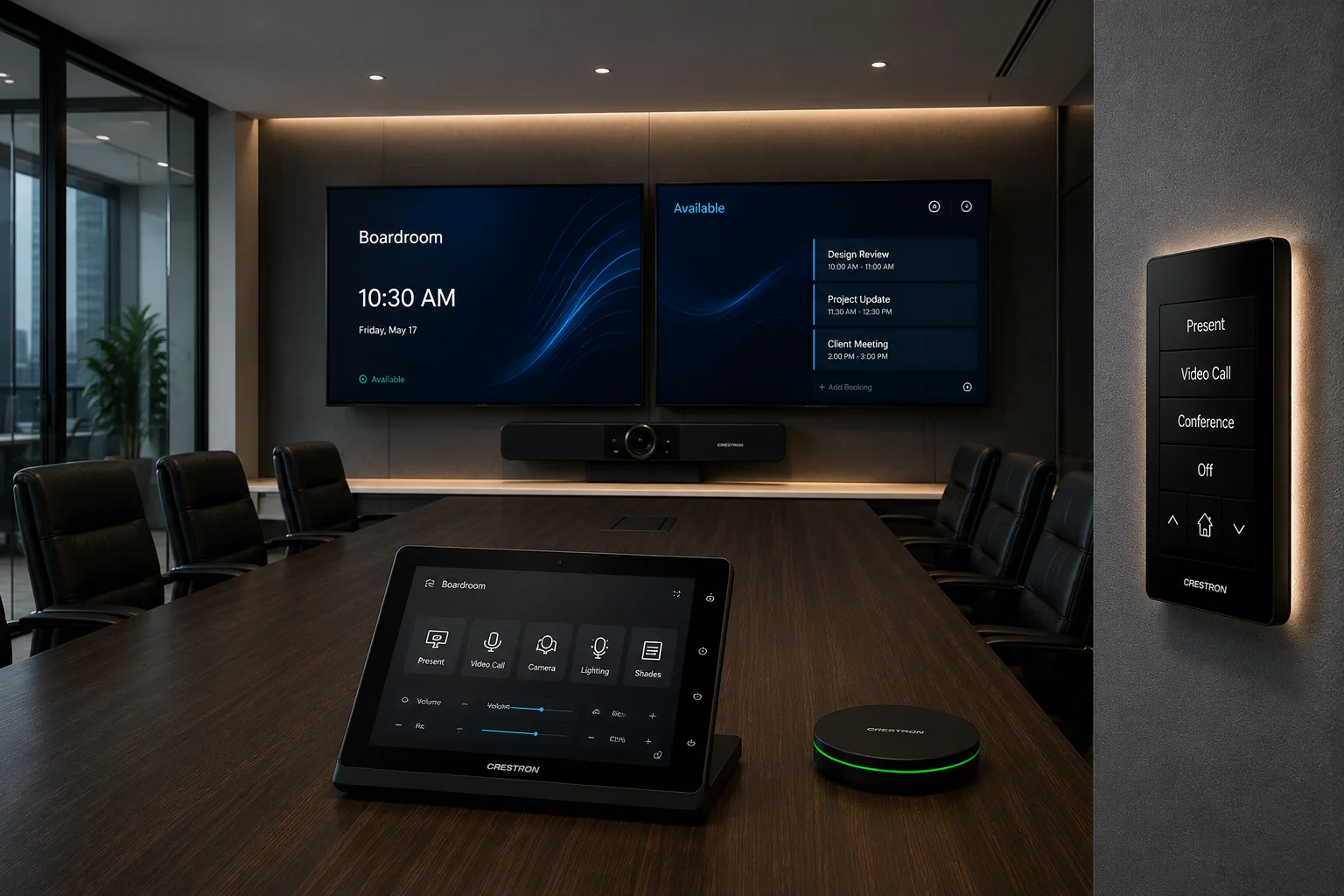 Crestron unified control system in a modern conference room
