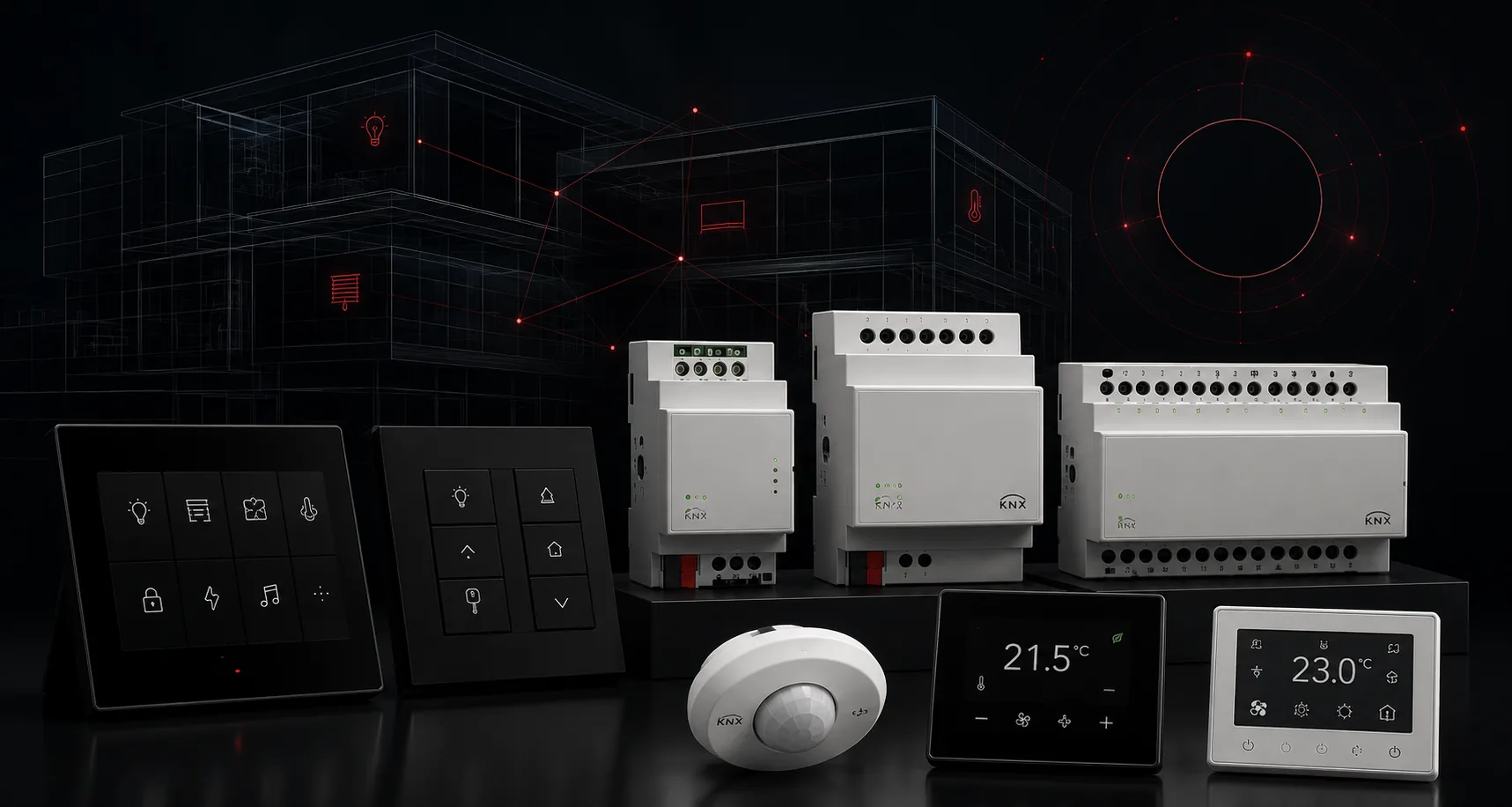 KNX automation controls, sensors, and modules for a connected building