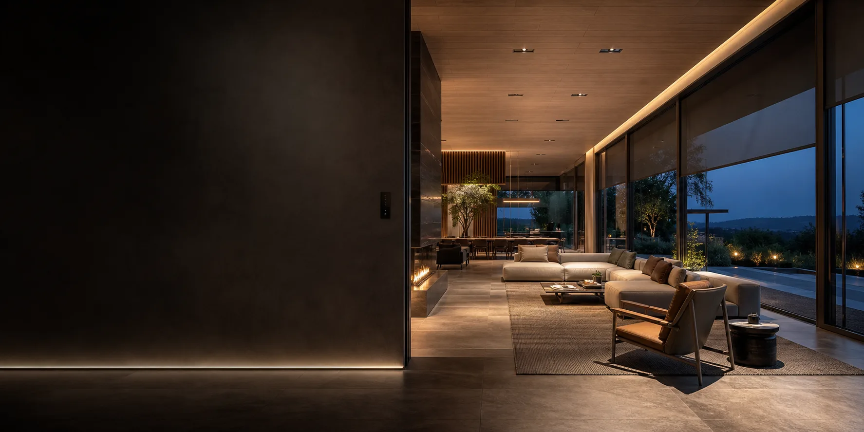 Modern residence with integrated lighting, shading, climate, and building automation