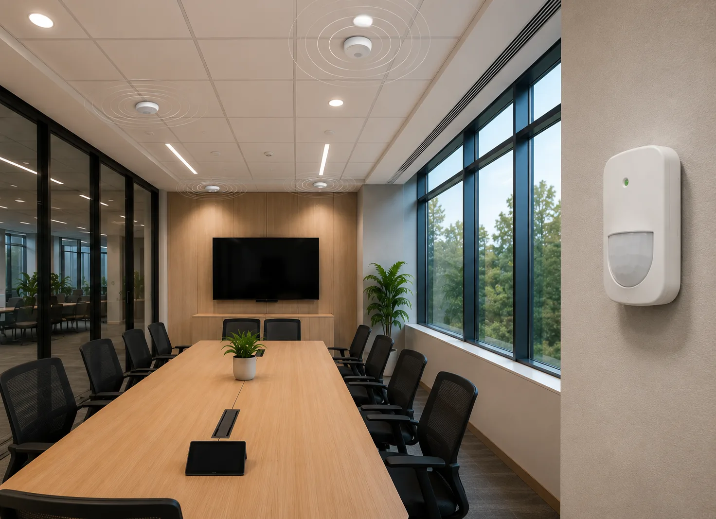 Lutron occupancy sensors in a modern conference room