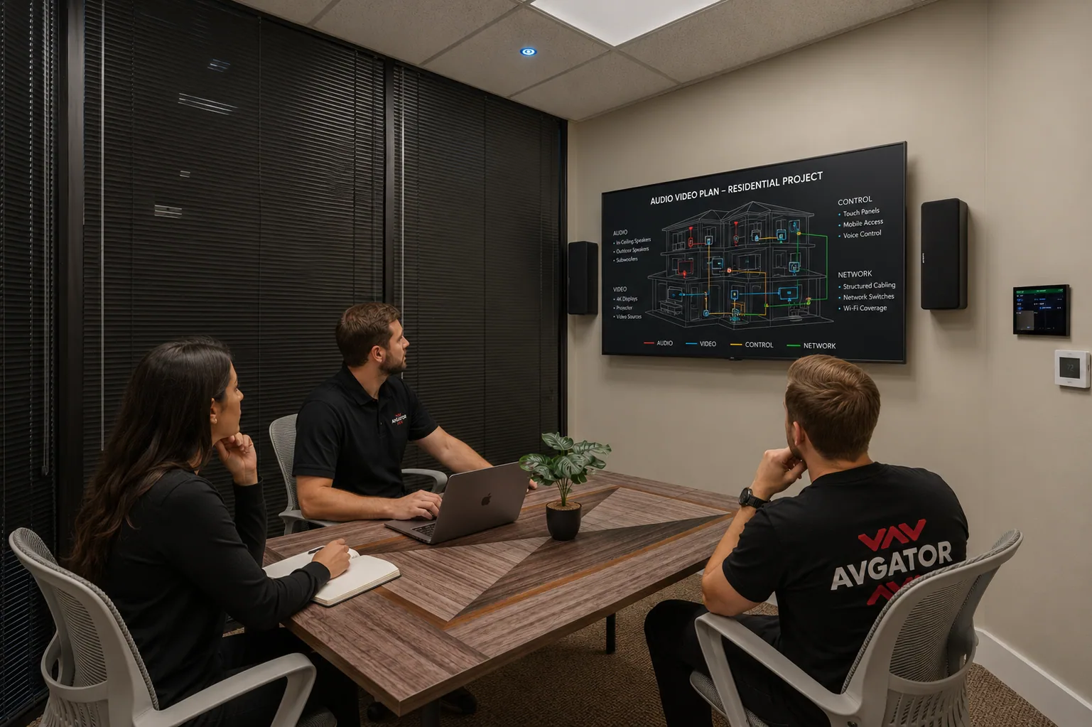 AVgator Charlotte showroom set up for a client project discussion