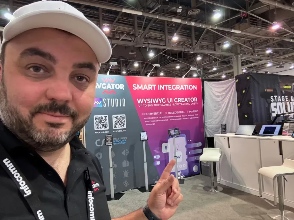 AVgator founder Vadim at the AVgator booth during InfoComm 2025 in Las Vegas